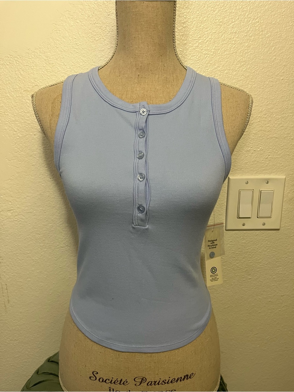 No Boundaries Light Blue Ribbed Henley Tank Top - Women